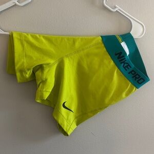 Nike Neon Yellow and Teal Pro Shorts